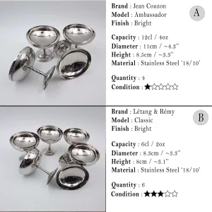 50 vintage dessert cups goblets ice cream cups 1970 stainless steel Letang Remy Jean Couzon Mix & Match