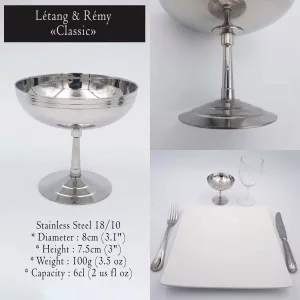6x4oz vintage Dessert bowls Ice cream cups Champagne cups 1970 1980 stainless steel Jean Couzon Flora XL 12cl