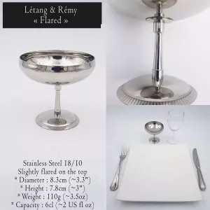 6 vintage Dessert bowls Ice cream cups Small champagne cups 1970 1980 stainless steel 6cl Letang Remy Flared Bright