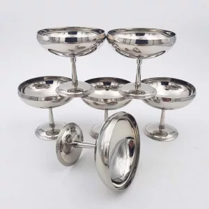 6 vintage Dessert bowls Ice cream cups Small champagne cups 1970 1980 stainless steel 6cl Letang Remy Flared Bright