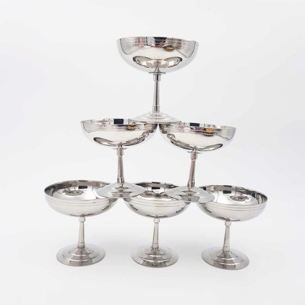 6 vintage Dessert bowls Ice cream cups Small champagne cups 1970 1980 stainless steel 6cl Letang Remy Classic