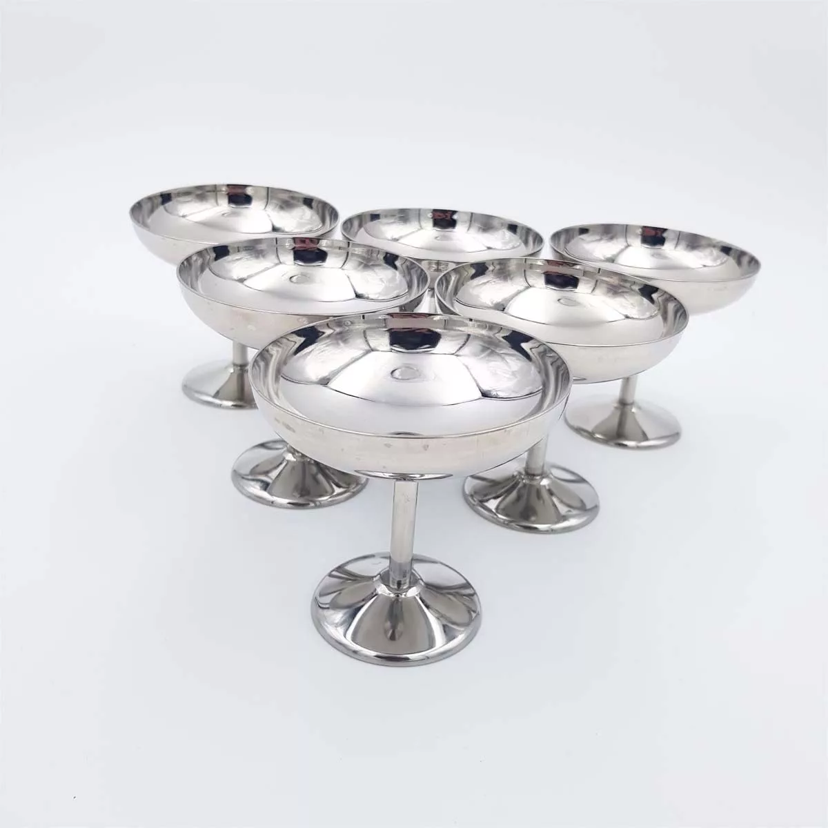 6x2oz vintage Dessert bowls Ice cream cups Champagne cups 1970 1980 stainless steel Guy Degrenne Boutique Bright 6cl