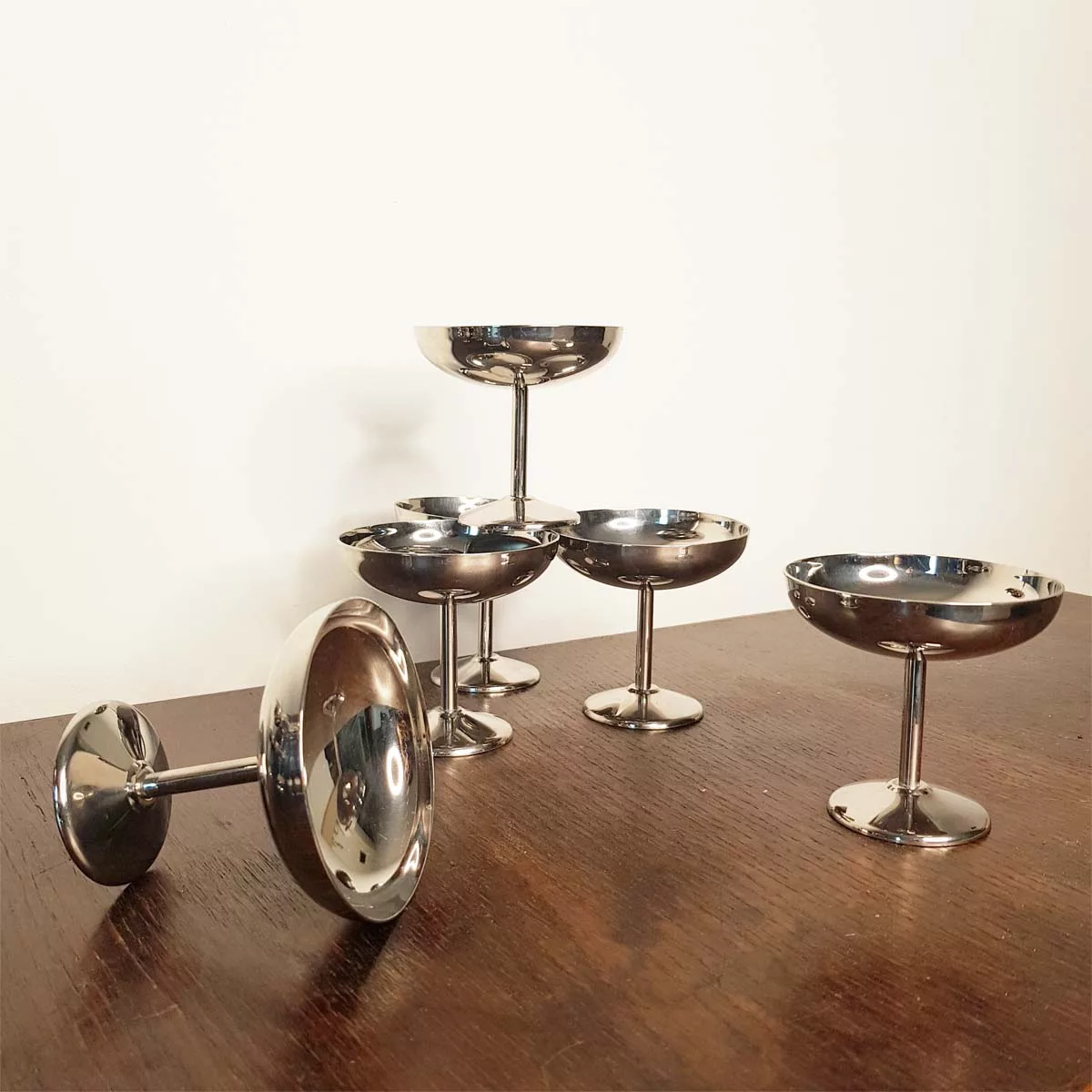 6x2oz vintage Dessert bowls Ice cream cups Champagne cups 1970 1980 stainless steel Guy Degrenne Boutique Bright 6cl