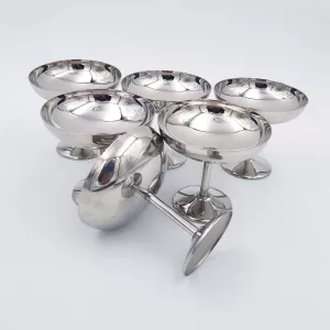 6x2oz vintage Dessert bowls Ice cream cups Champagne cups 1970 1980 stainless steel Guy Degrenne Boutique Bright 6cl