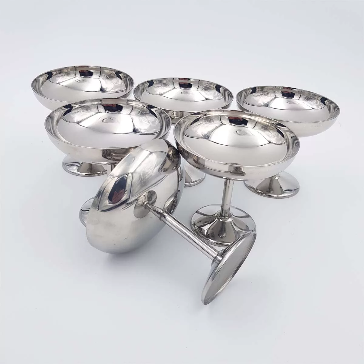 6x2oz vintage Dessert bowls Ice cream cups Champagne cups 1970 1980 stainless steel Guy Degrenne Boutique Bright 6cl