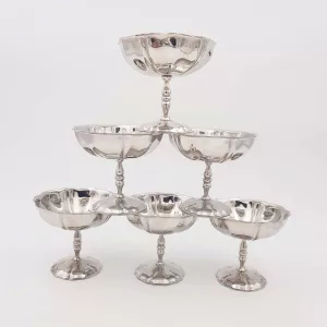 6x2oz vintage Dessert bowls Ice cream cups Champagne cups 1970 1980 stainless steel Jean Couzon Flora 6cl