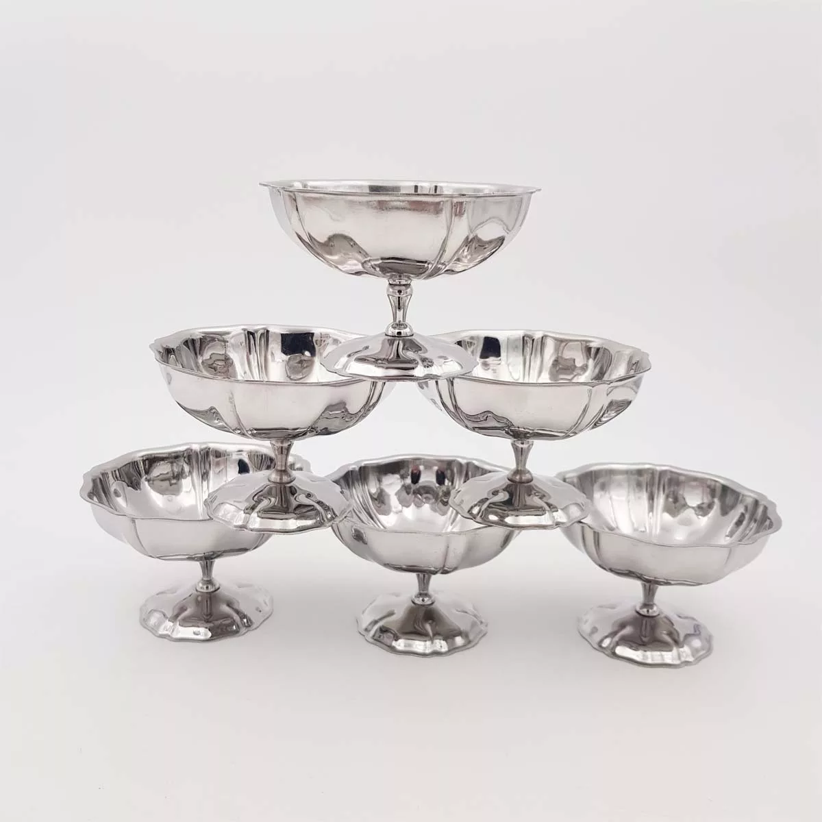 6x2oz vintage Dessert bowls Ice cream cups Champagne cups 1970 1980 stainless steel Jean Couzon Regency 6cl