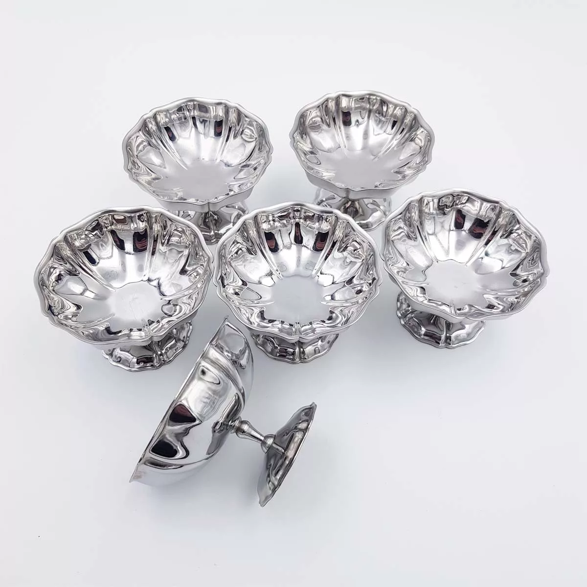 6x2oz vintage Dessert bowls Ice cream cups Champagne cups 1970 1980 stainless steel Jean Couzon Regency 6cl