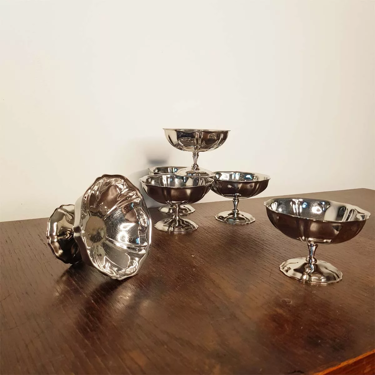 6x2oz vintage Dessert bowls Ice cream cups Champagne cups 1970 1980 stainless steel Jean Couzon Regency 6cl