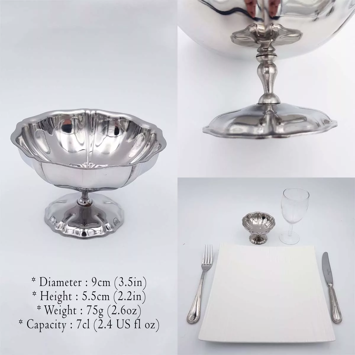 6x2oz vintage Dessert bowls Ice cream cups Champagne cups 1970 1980 stainless steel Jean Couzon Regency 6cl