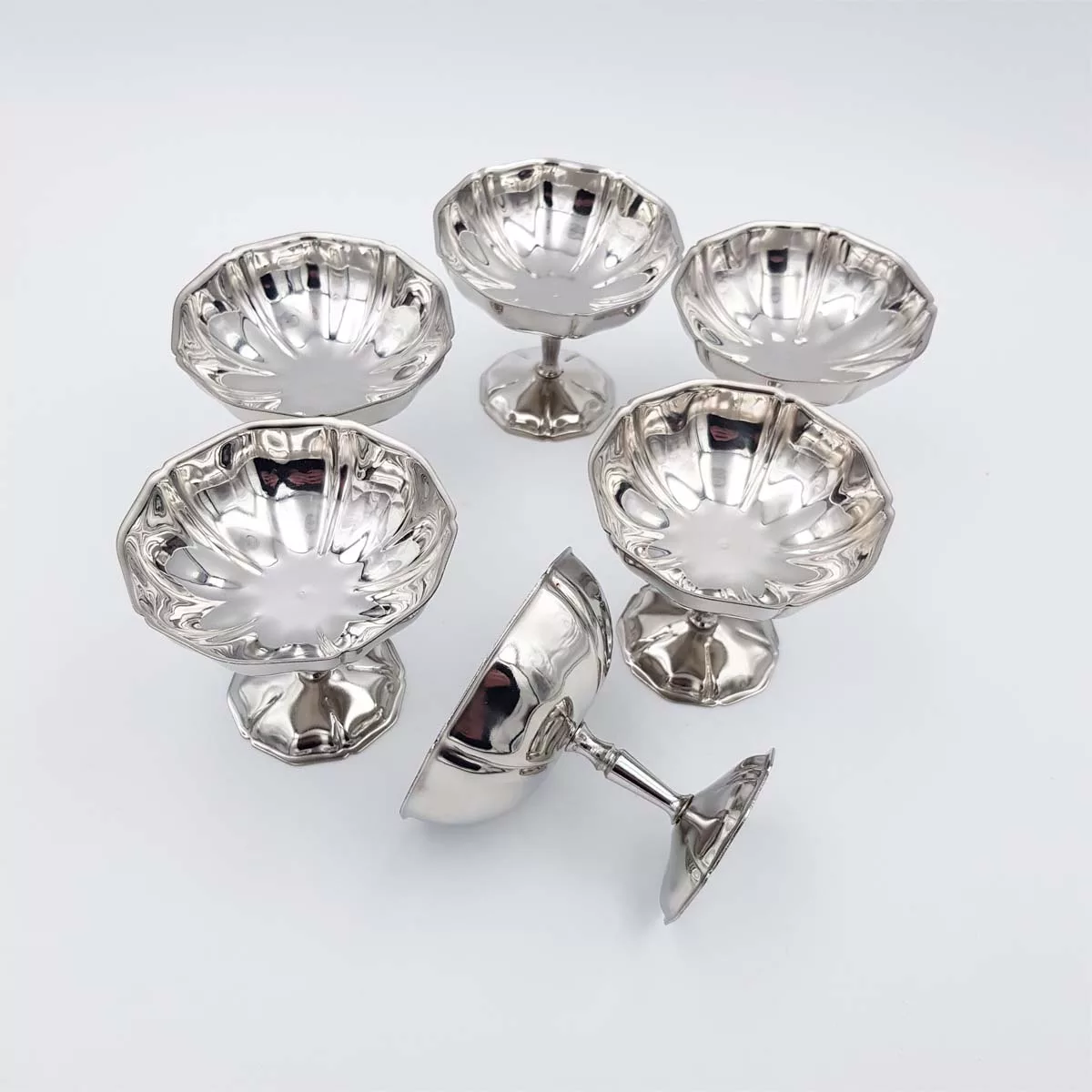 6x2oz vintage Dessert bowls Ice cream cups Champagne cups 1970 1980 stainless steel Toutinox 6cl
