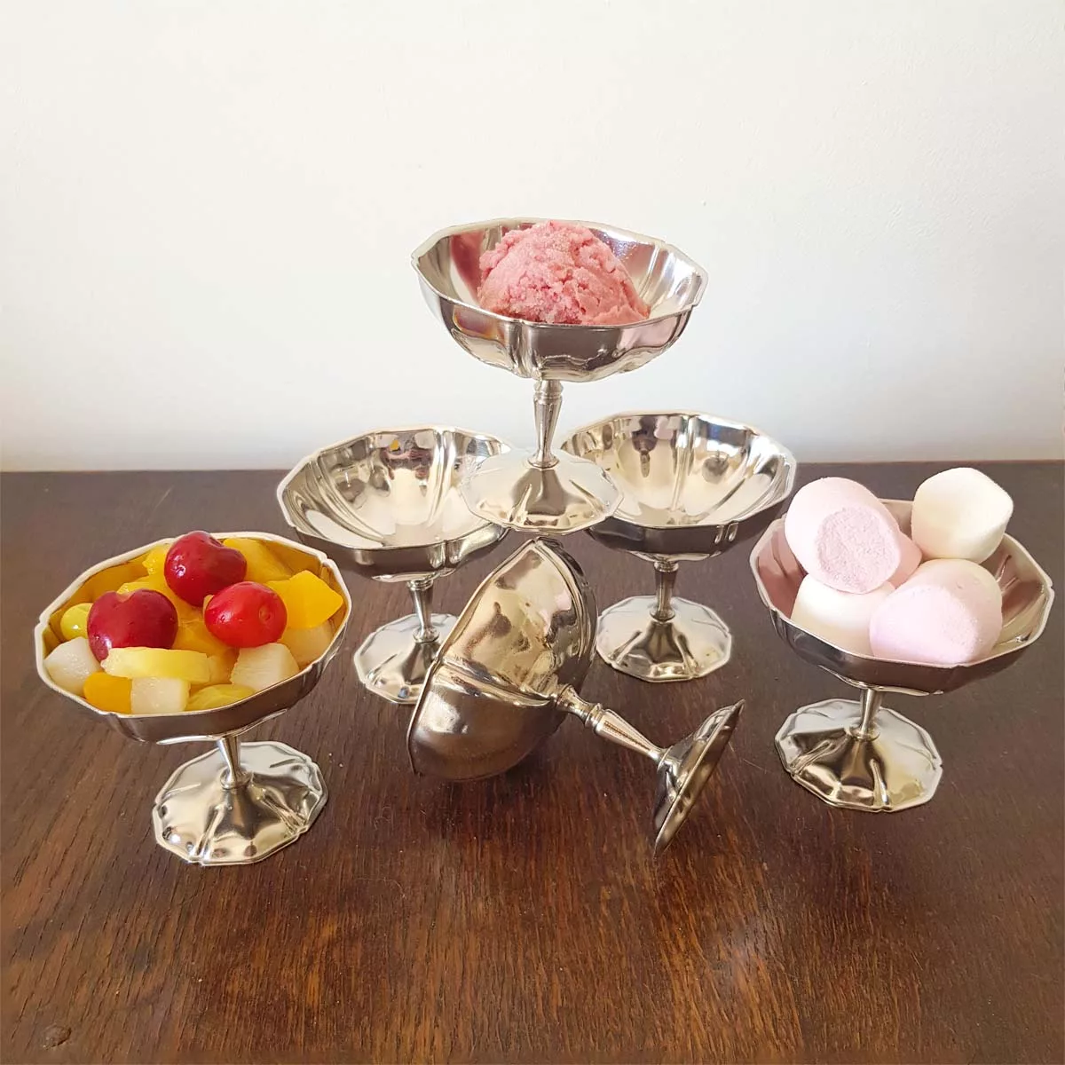 6x2oz vintage Dessert bowls Ice cream cups Champagne cups 1970 1980 stainless steel Toutinox 6cl