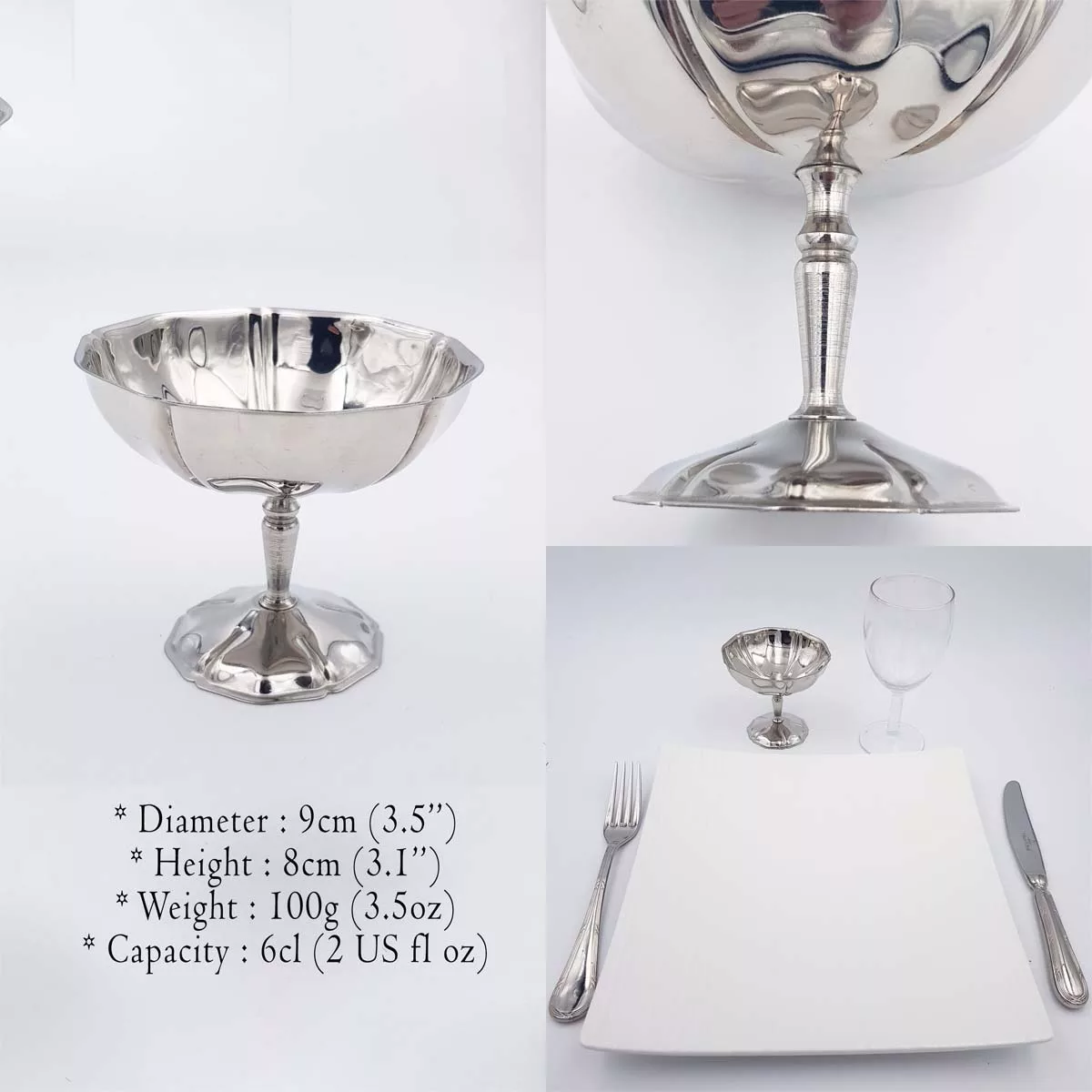 6x2oz vintage Dessert bowls Ice cream cups Champagne cups 1970 1980 stainless steel Toutinox 6cl