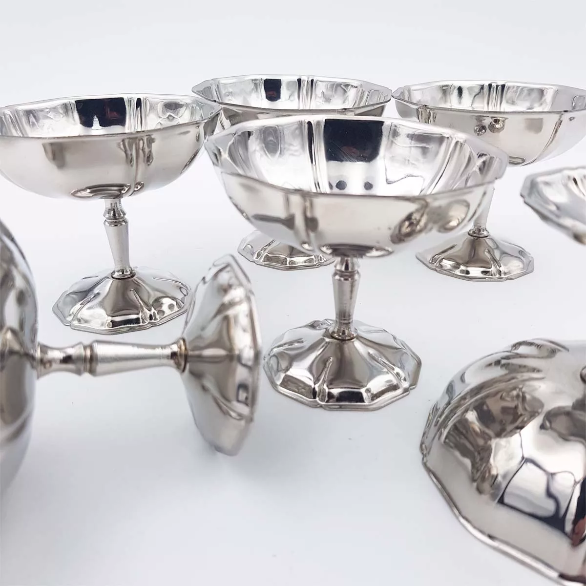 6x2oz vintage Dessert bowls Ice cream cups Champagne cups 1970 1980 stainless steel Toutinox 6cl
