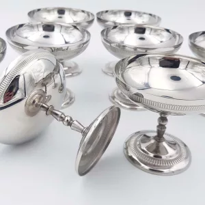 6x4oz vintage Dessert bowls Ice cream cups Champagne cups 1970 1980 stainless steel Jean Couzon Ambassador 12cl