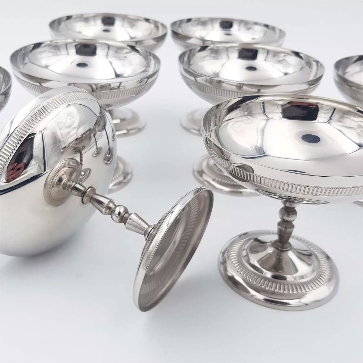 6x4oz vintage Dessert bowls Ice cream cups Champagne cups 1970 1980 stainless steel Jean Couzon Ambassador 12cl