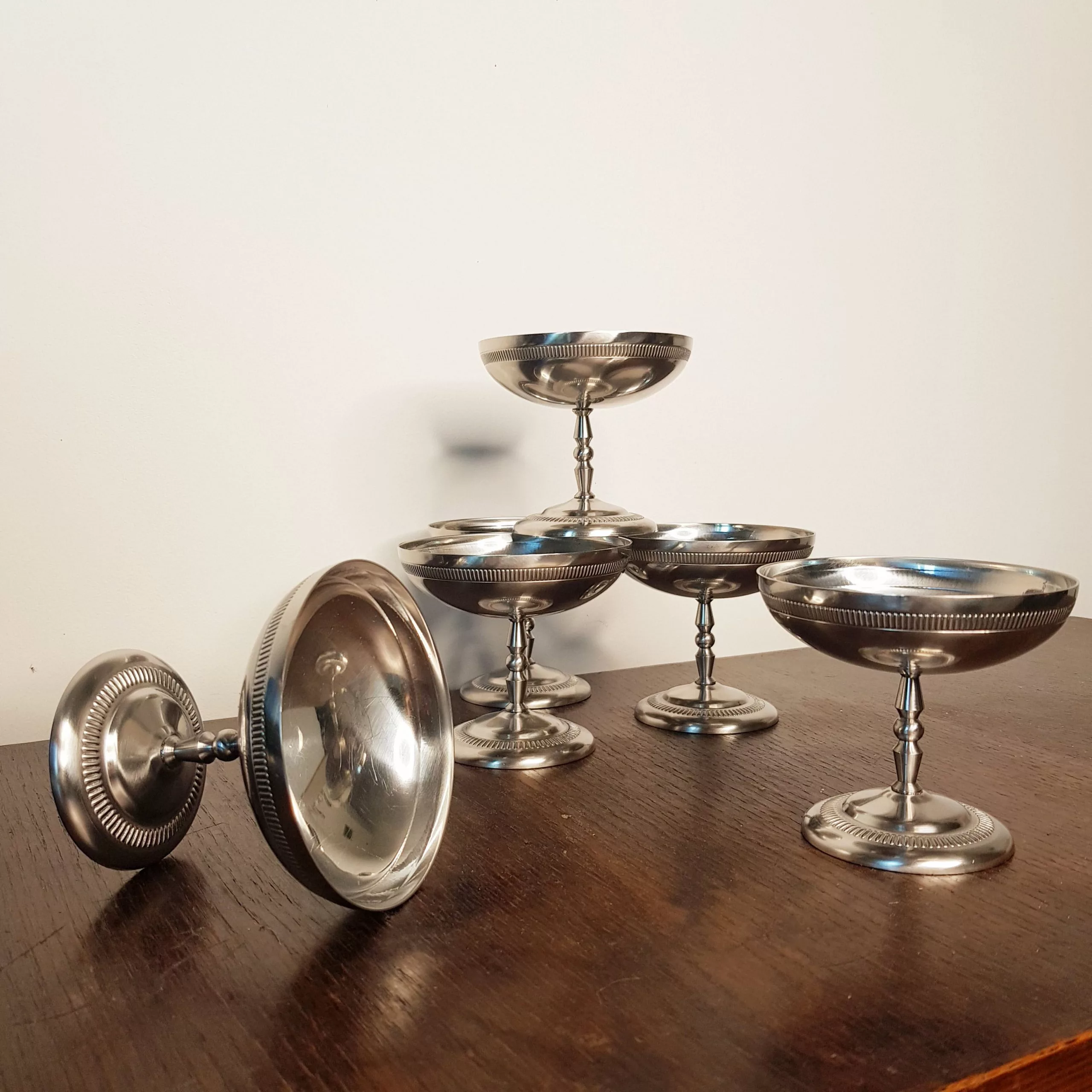 6x4oz vintage Dessert bowls Ice cream cups Champagne cups 1970 1980 stainless steel Jean Couzon Ambassador 12cl