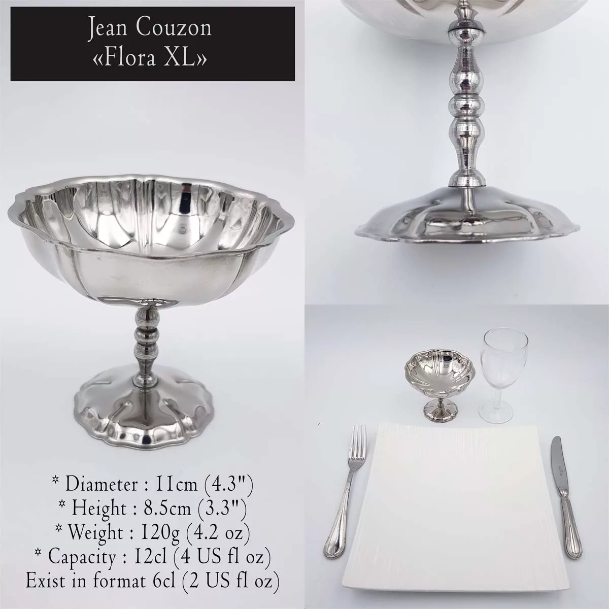 6x4oz vintage Dessert bowls Ice cream cups Champagne cups 1970 1980 stainless steel Jean Couzon Flora XL 12cl