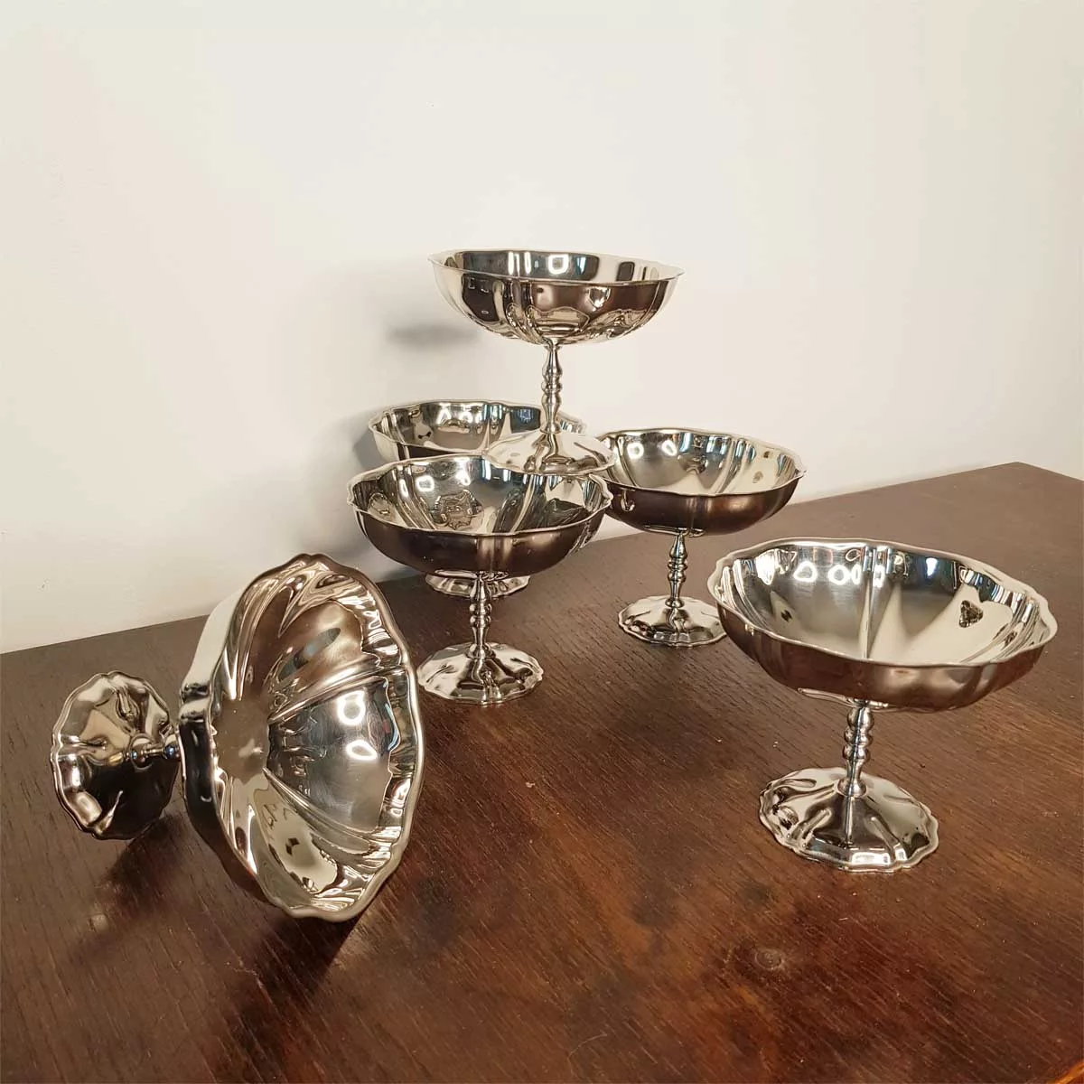 6x4oz vintage Dessert bowls Ice cream cups Champagne cups 1970 1980 stainless steel Jean Couzon Flora XL 12cl