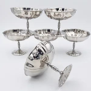 6x4oz vintage Dessert bowls Ice cream cups Champagne cups 1970 1980 stainless steel Jean Couzon Flora XL 12cl