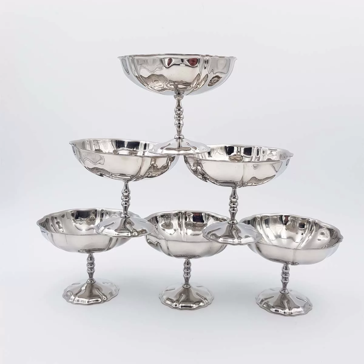 6x4oz vintage Dessert bowls Ice cream cups Champagne cups 1970 1980 stainless steel Jean Couzon Flora XL 12cl