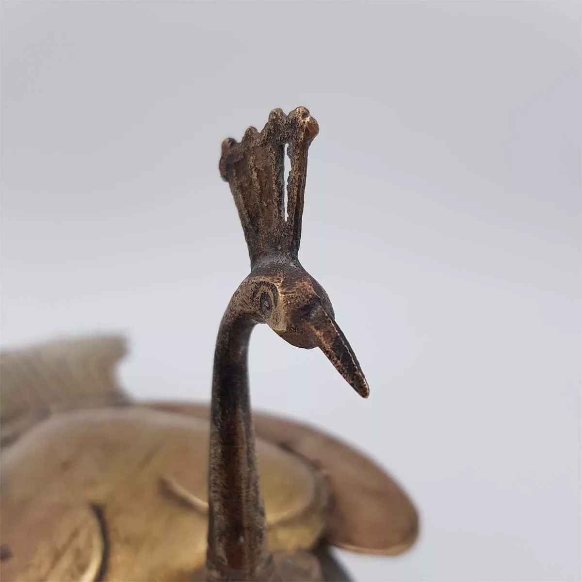 Antique big brass inkwell shape of a peacock 1950