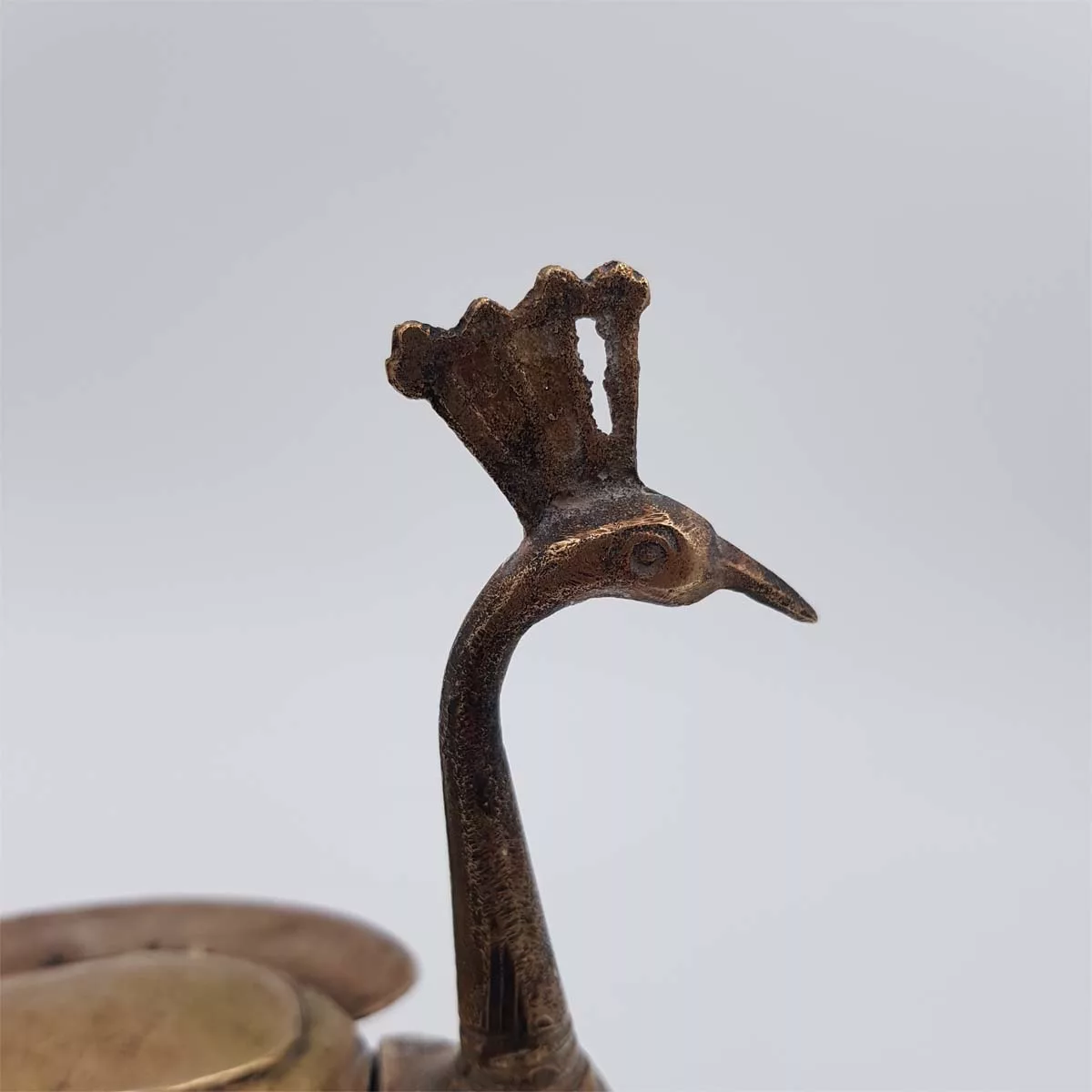 Antique big brass inkwell shape of a peacock 1950