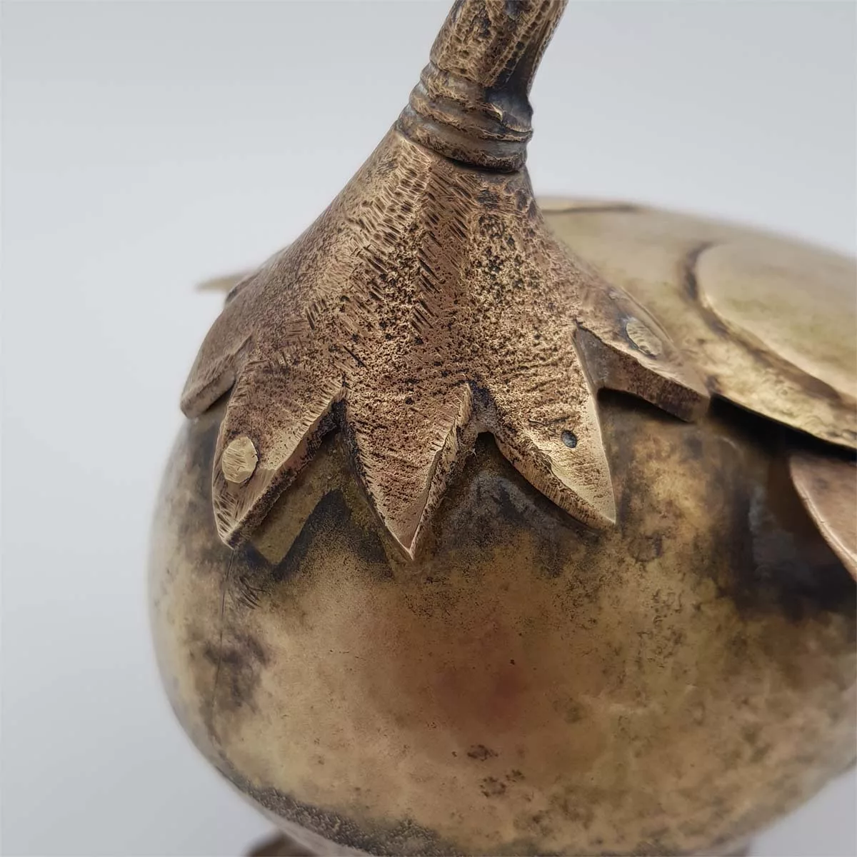 Antique big brass inkwell shape of a peacock 1950