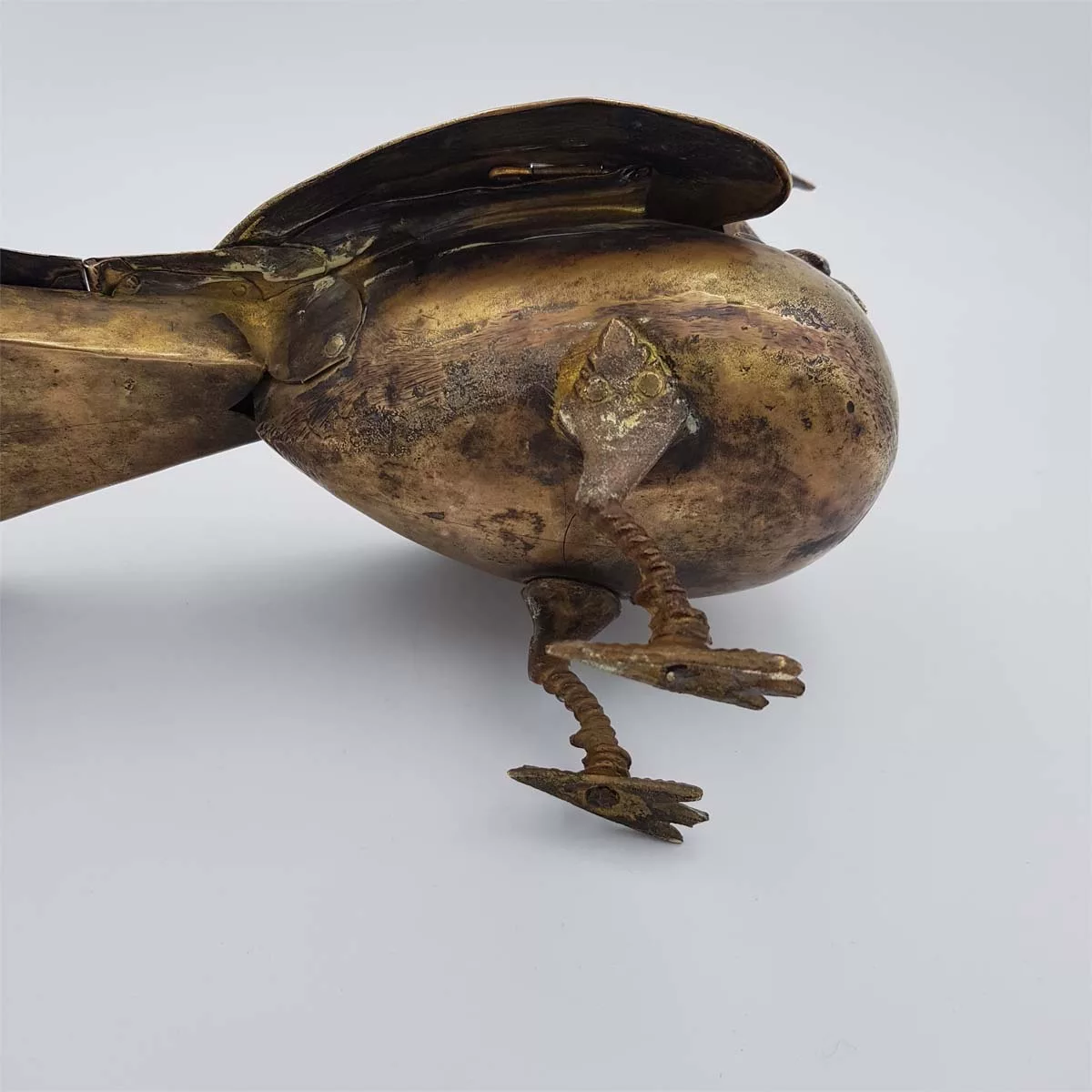 Antique big brass inkwell shape of a peacock 1950