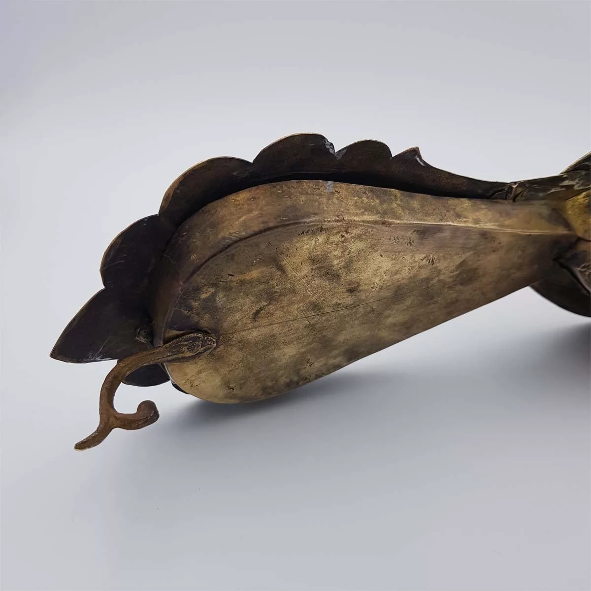 Antique big brass inkwell shape of a peacock 1950