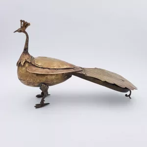Antique big brass inkwell shape of a peacock 1950