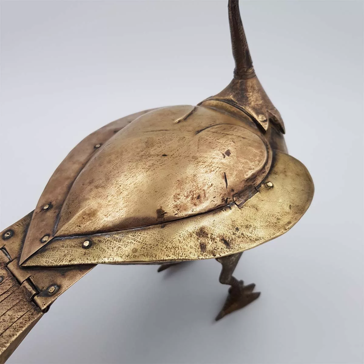 Antique big brass inkwell shape of a peacock 1950