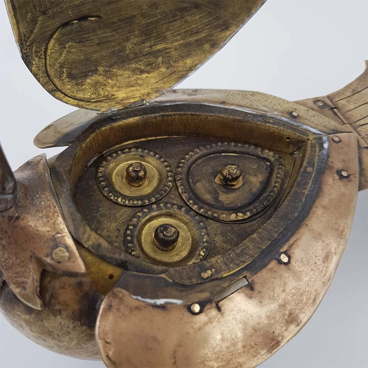 Antique big brass inkwell shape of a peacock 1950