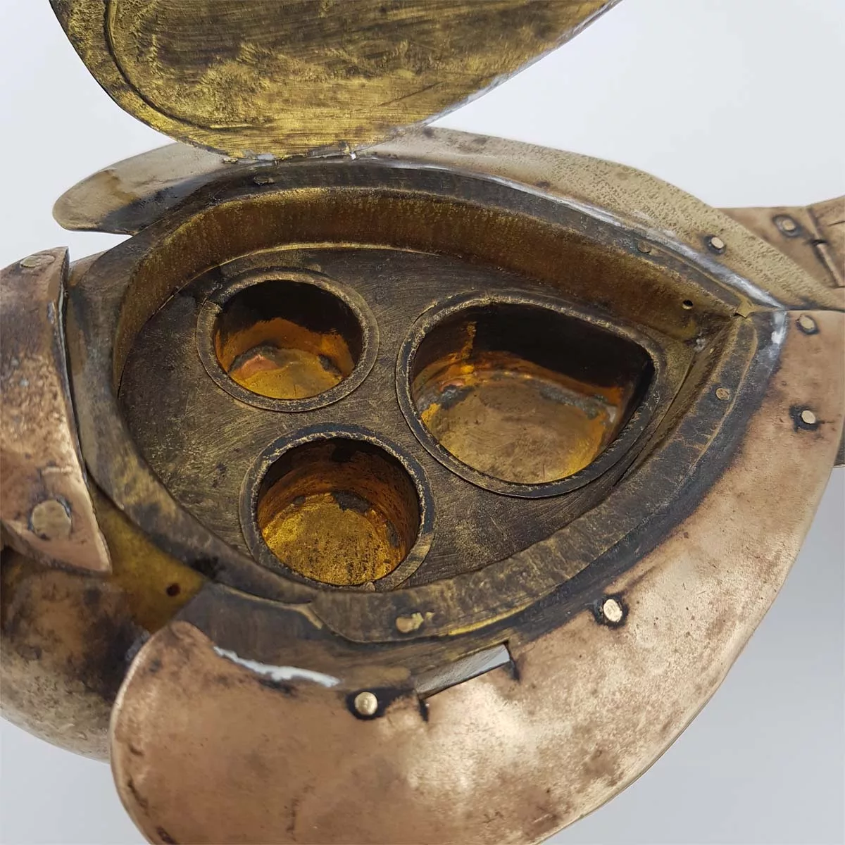 Antique big brass inkwell shape of a peacock 1950