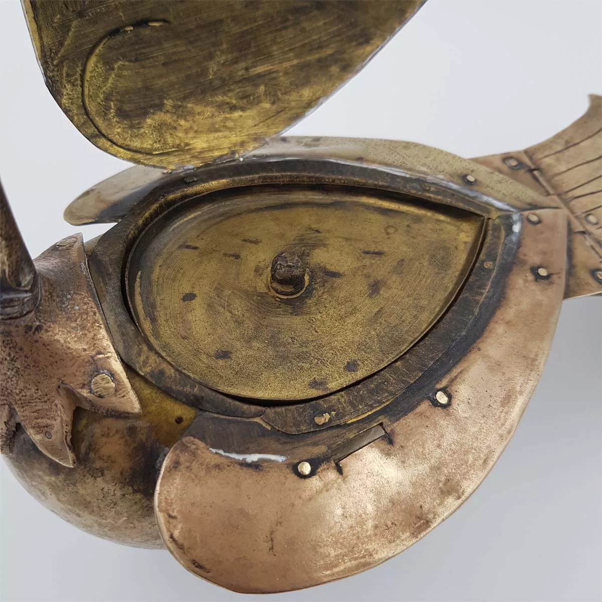 Antique big brass inkwell shape of a peacock 1950