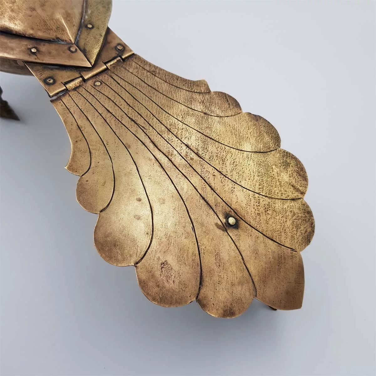 Antique big brass inkwell shape of a peacock 1950