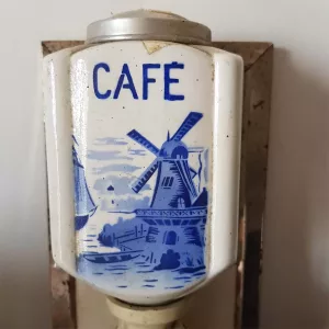 Wall coffee grinder hand crank ceramic vintage France 1950