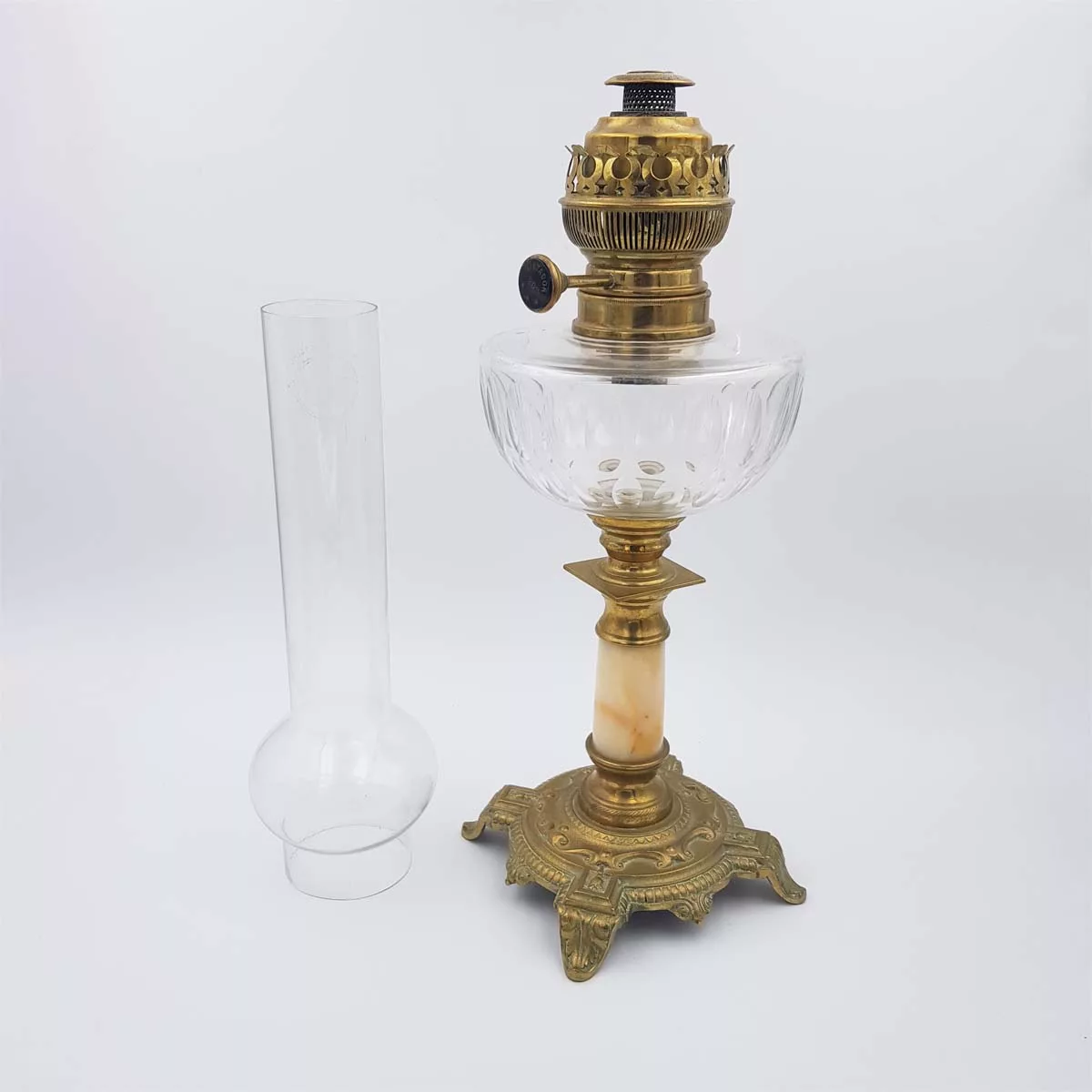 Antique oil lamp france 19th century brass cristal onyx