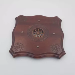Antique trivet wooden engraved central rosette medallion