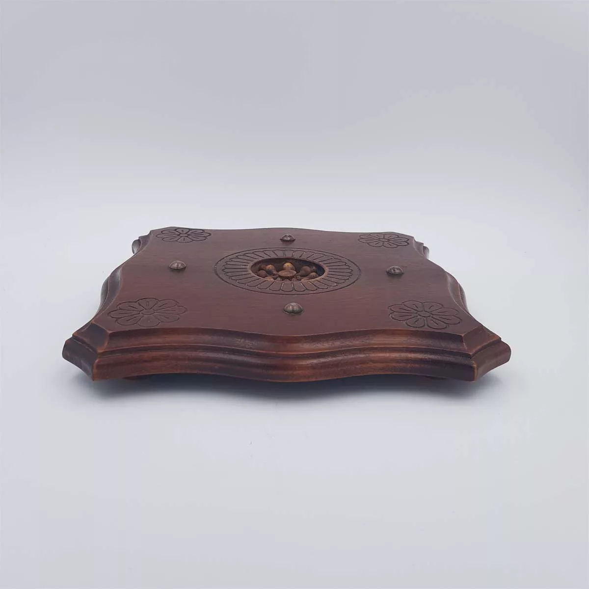 Antique trivet wooden engraved central rosette medallion