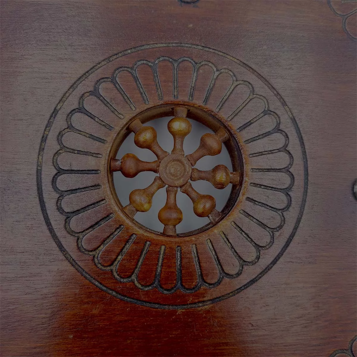 Antique trivet wooden engraved central rosette medallion