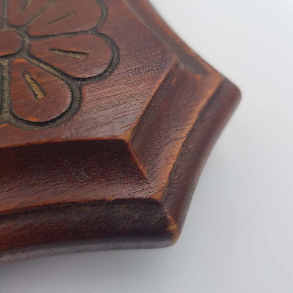 Antique trivet wooden engraved central rosette medallion