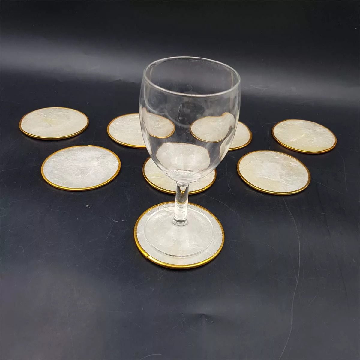 Aperitive serving set bowls and coasters mother of pearl vintage France