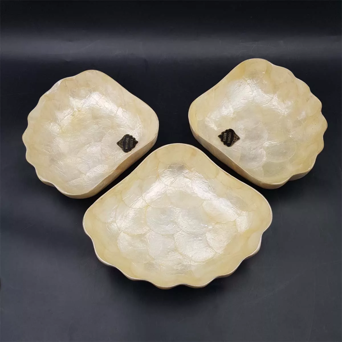 Aperitive serving set bowls and coasters mother of pearl vintage France