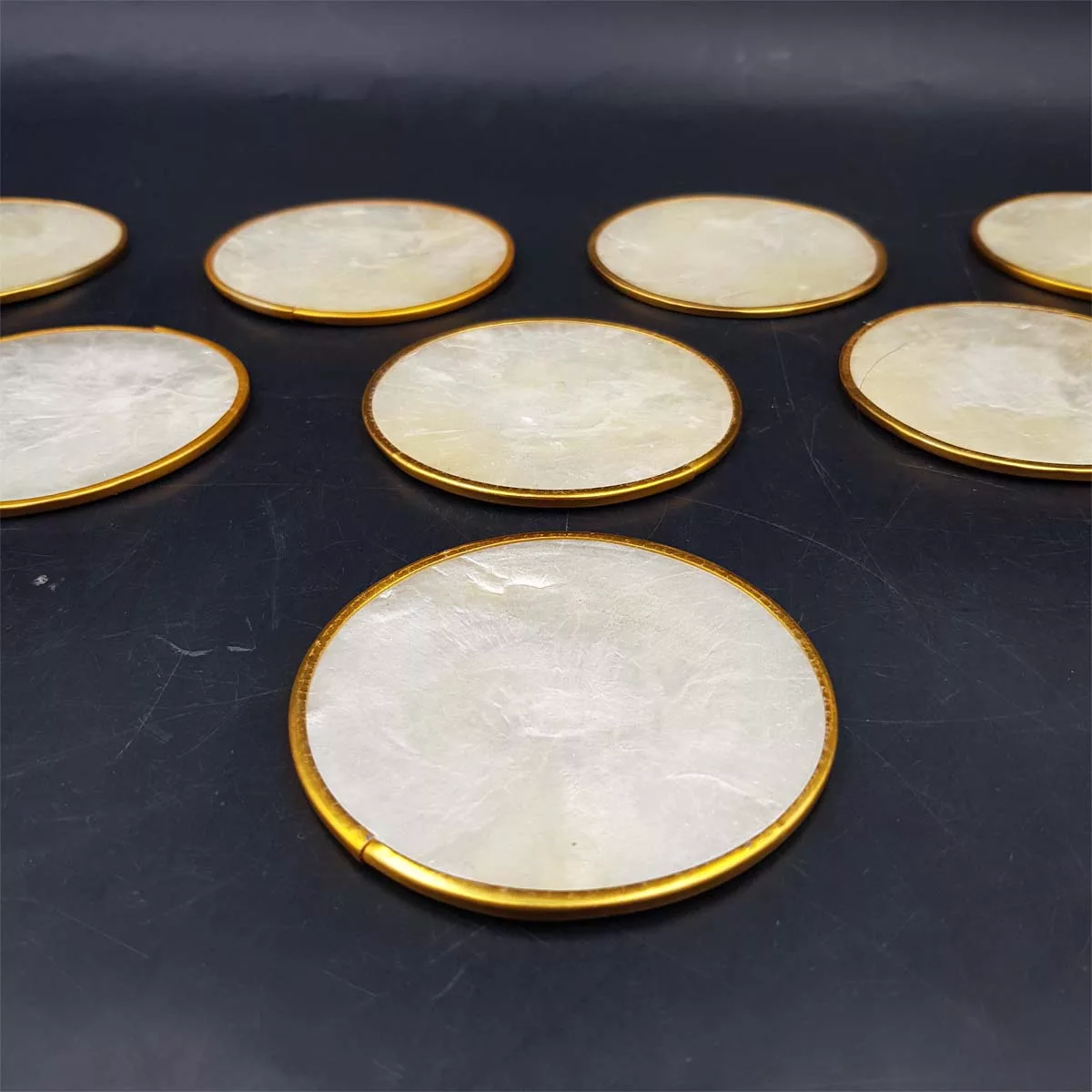 Aperitive serving set bowls and coasters mother of pearl vintage France