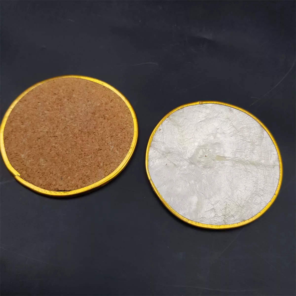 Aperitive serving set bowls and coasters mother of pearl vintage France