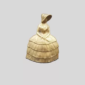 Brass table bell woman in hat and dress France vintage