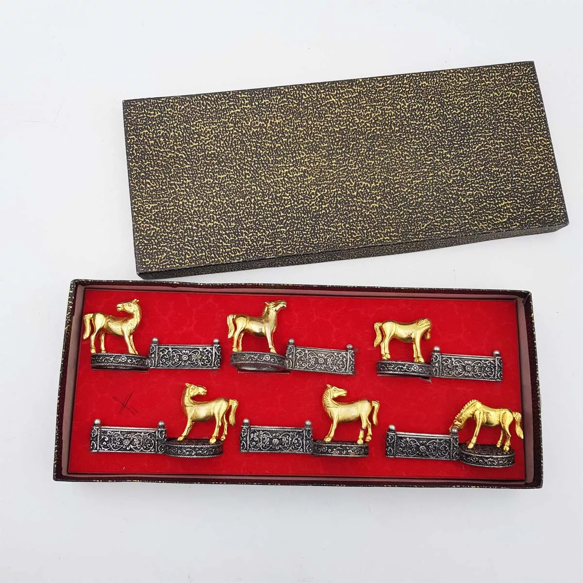 Knife rests horse jumping silver and gilt plated vintage France