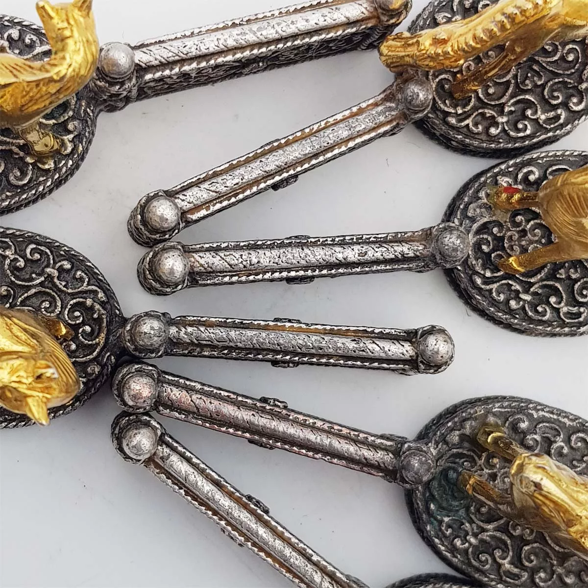 Knife rests horse jumping silver and gilt plated vintage France