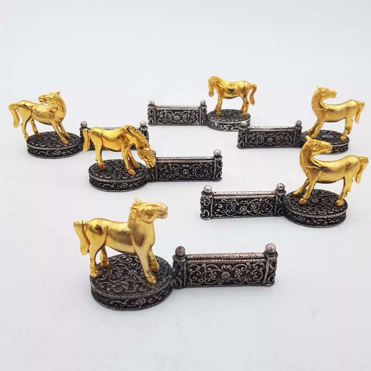 Knife rests horse jumping silver and gilt plated vintage France